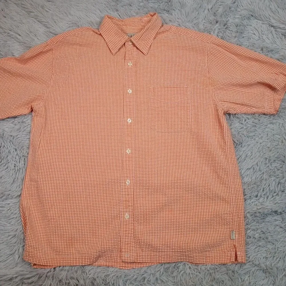 Vintage J.‎ Crew Shirt Mens L Orange Preppy Career Casual Pocket Pebble Texture